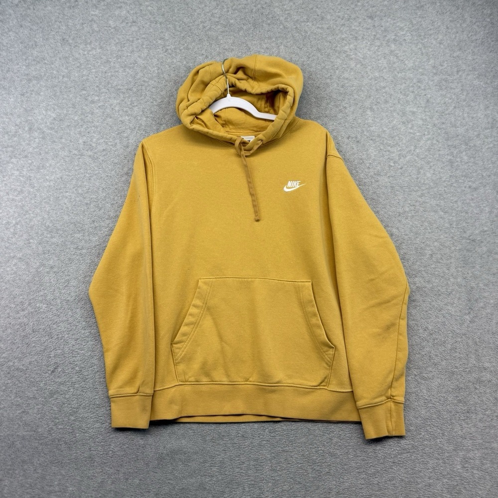 Nike Yellow Pullover Hoodie Men's M Embroidered Swoosh‎ Sportswear Club Fleece